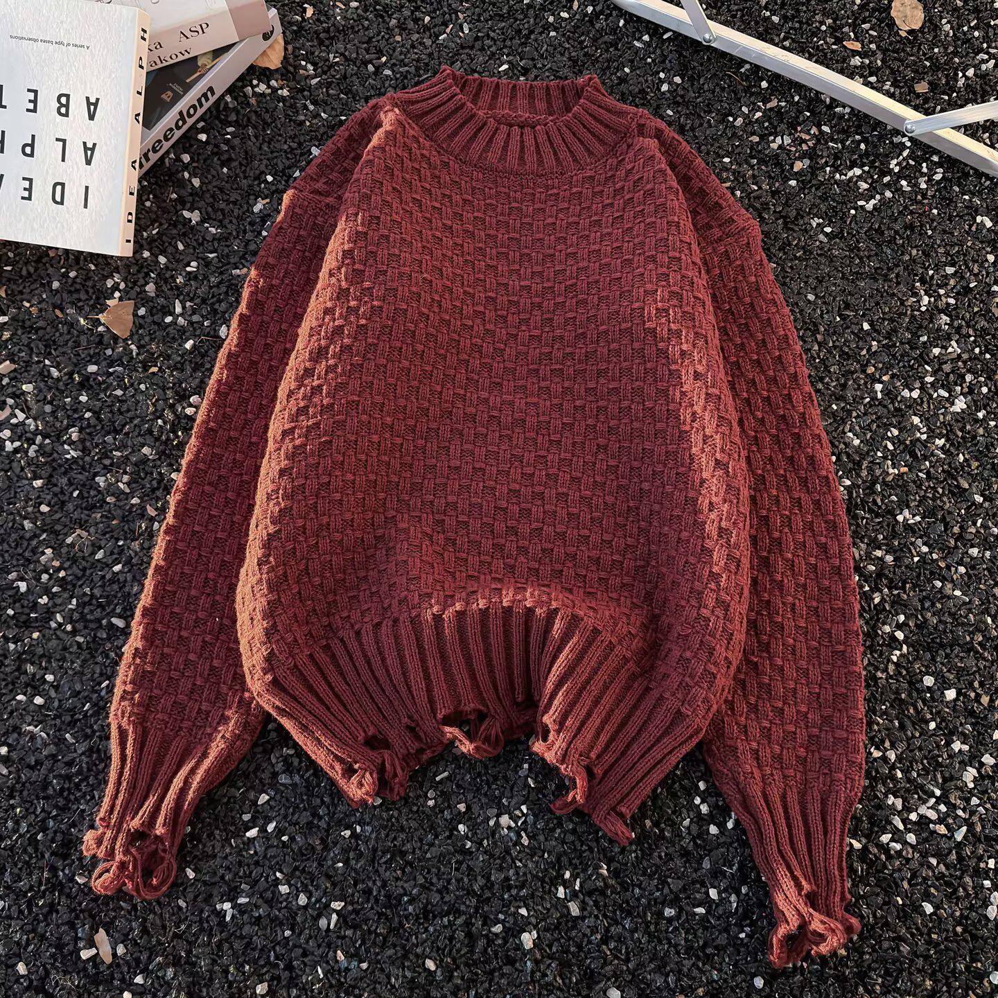 

Men s Heavyweight Woven Knit Pullover - High-End Autumn Style with American Trend XXXL червоний