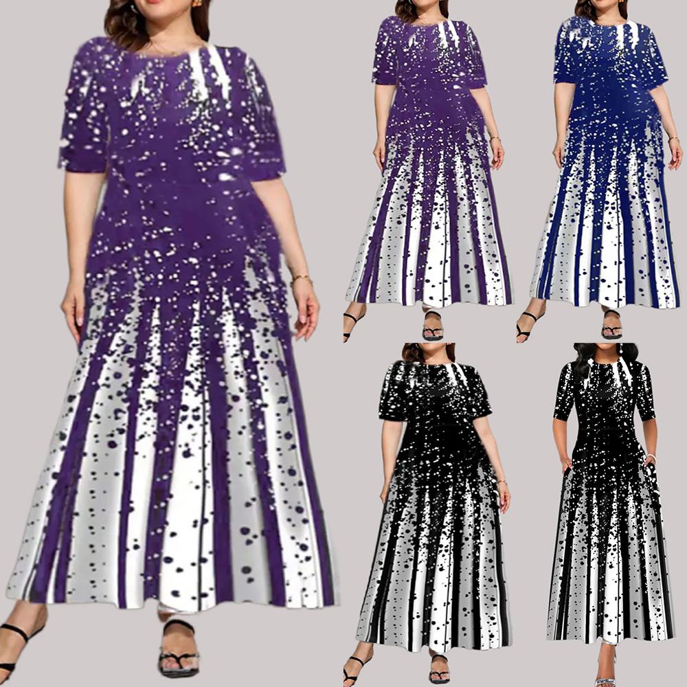 

Женское макси-платье с принтом больших размеров и половинным рукавом, повседневное вечернее платье-качели, бальное платье