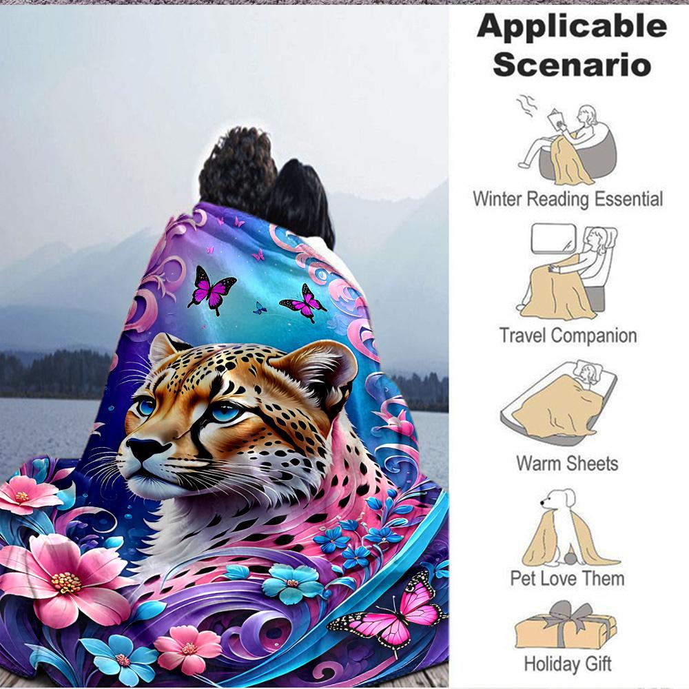 1pc Cheetah Art Print Blanket Lightweight Flannel Blanket Throw Blanket For Sofa, Bed, Travel, Camping, Livingroom, Office yy251015184