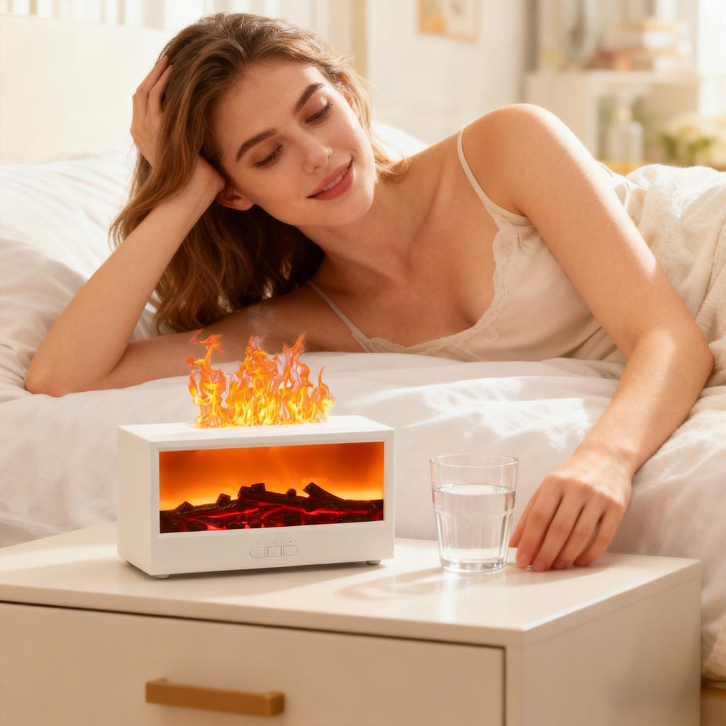 Fireplace Flame Oil Aroma Diffuser Upgraded,6 Color Changing Lights Aromatherapy Diffuser,Oil CoolMist Humidifier With Timer&Remote