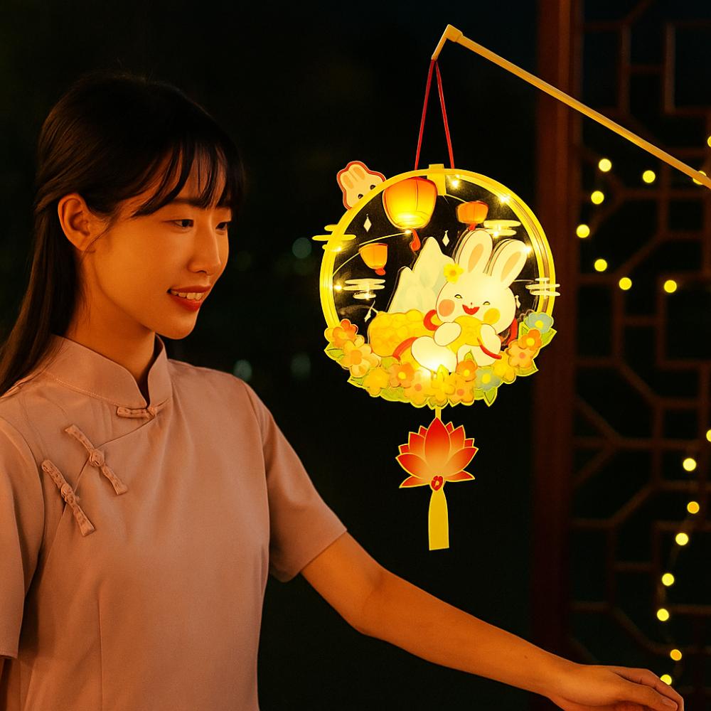 Transparent Mid-Autumn Festival Lantern Waterproof DIY Craft Kit Cartoon Rabbit Lamp Handmade Chinese Style