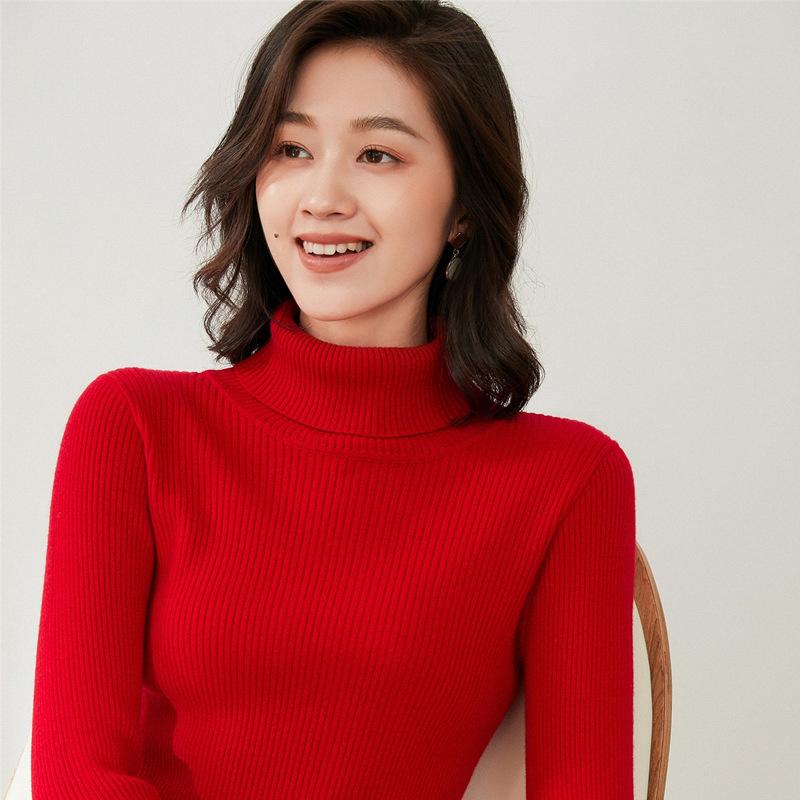 Turtleneck female slim-fitting strips autumn and winter new long-sleeved inner pullover sweater bottoming shirt lapel