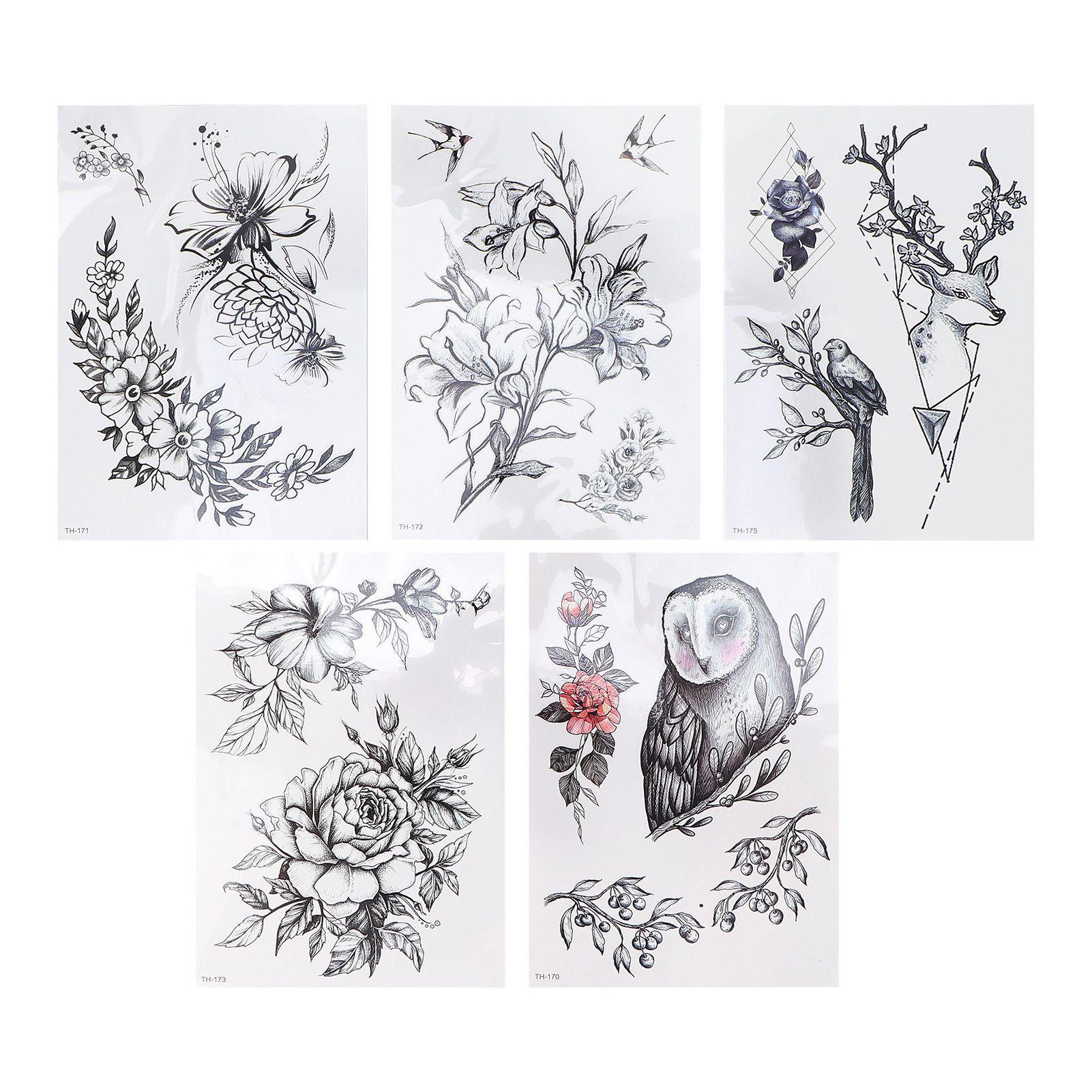 

5 Sheet Waterproof Flower Pattern Tattoo Sticker Body Art Temporary Tattoo Sticker Set