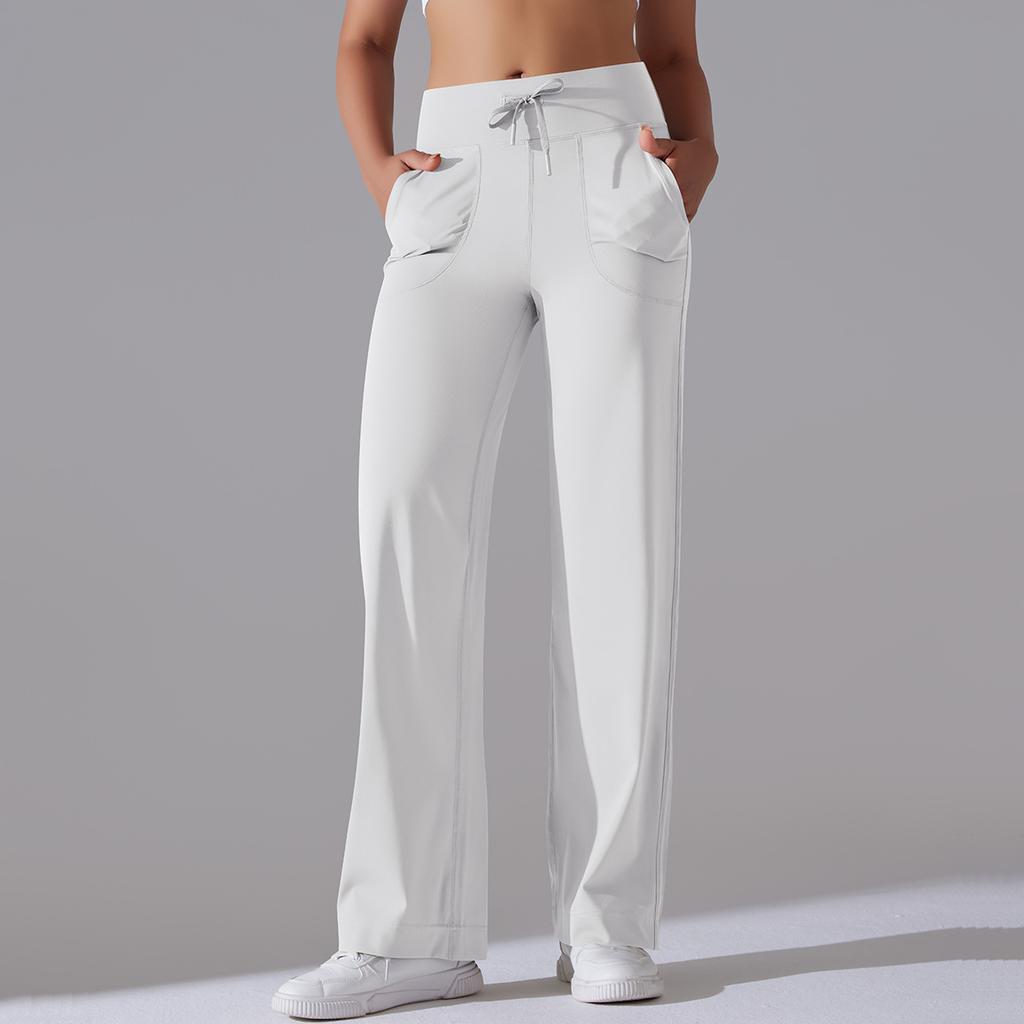 Brushed Breathable High-waist Elastic Loose Casual Pocket Wide-leg Nine-point Pants Running Fitness Yoga Leggings