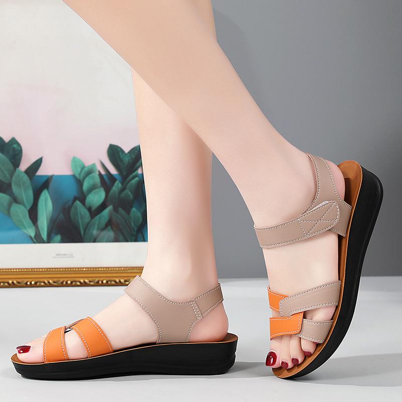 Damskie letnie płaskie sandały rzymianki outdoorowe eleganckie z odkrytym palcem casualowe sandały dla matki plus size