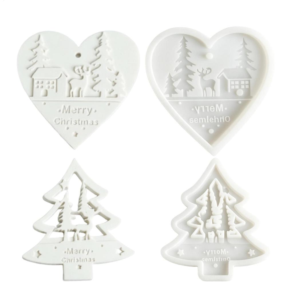Silicone Molds Christmas Heart Round Tree Star-Shaped Hanging Ornament Silicone Mold DIY Cement Plaster Clay Craft Molds