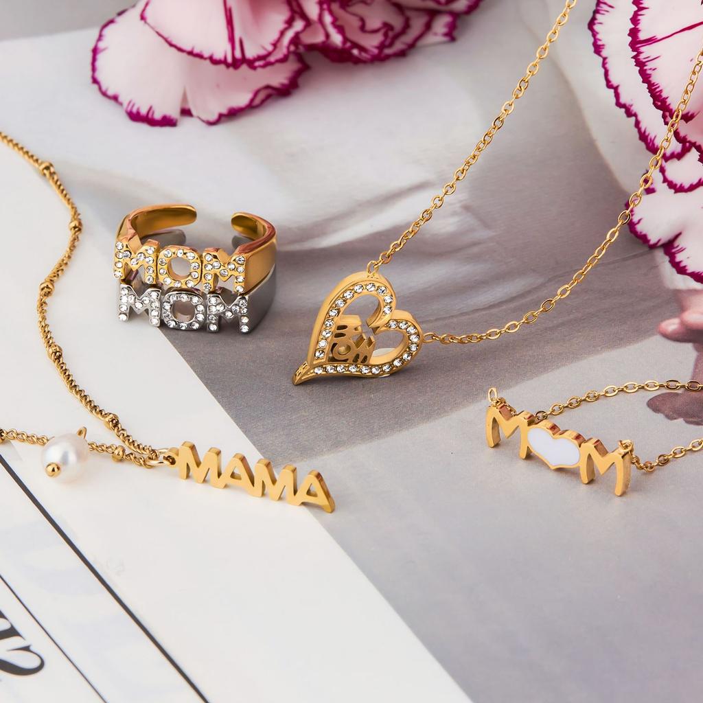 European and American Mother's Day ring titanium steel does not fade mother letter necklace niche design jewelry