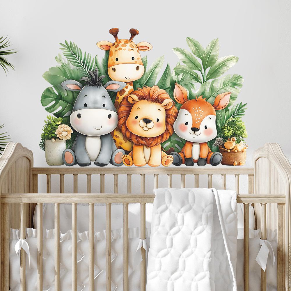 Wall Stickers Cartoon Animals Green Plants for Kids Room Bedroom Living Room Home Decor