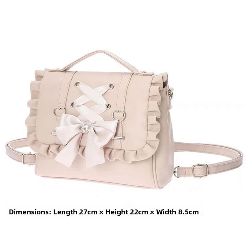 Lolita Knoten Damen Bapa Handtasche Einzelne Schulter Crossbody Doppelte Schultertasche Koreanisch Sle Lässig PU Leder Kawaii Rucksack Ita Tasche