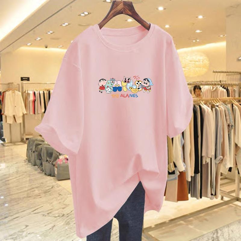 2025 summer new pure cotton cartoon printing pure cotton white short-sleeved T-shirt women's ins loose and versatile couple outfit
