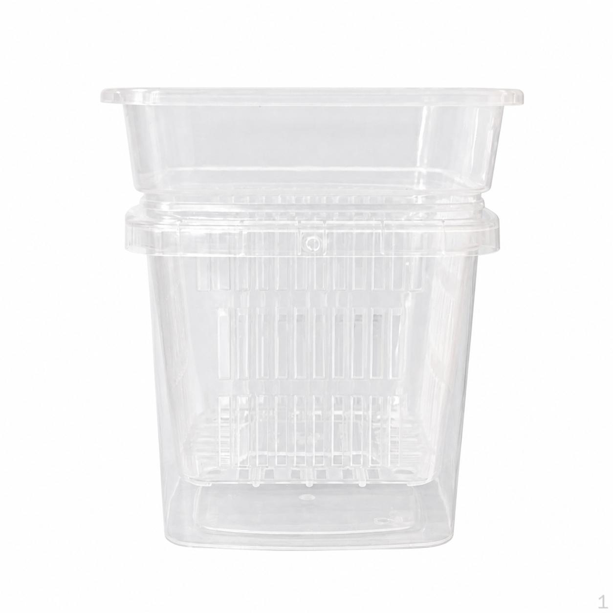 Clear Orchid Pot 3 Pack, Square Polypropylene Slotted for Roots with Drainage System,