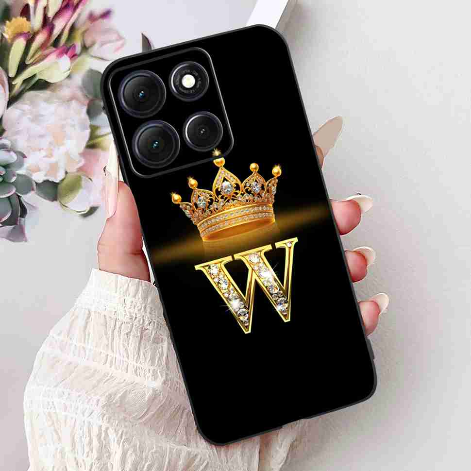 Hot For Motorola Moto G86 5G Case Crown Letters A-Z Soft Silicone Black TPU Cover For MOTO G86 XT2527-2 6.67" Protective Shell