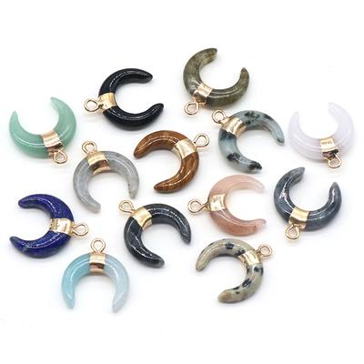 Natural Stones Pendant Moon Shape Crystal Clear Quartz Obsidian Flash Stone Charms for Jewelry Making DIY Necklace Earring Accessories 15x18mm