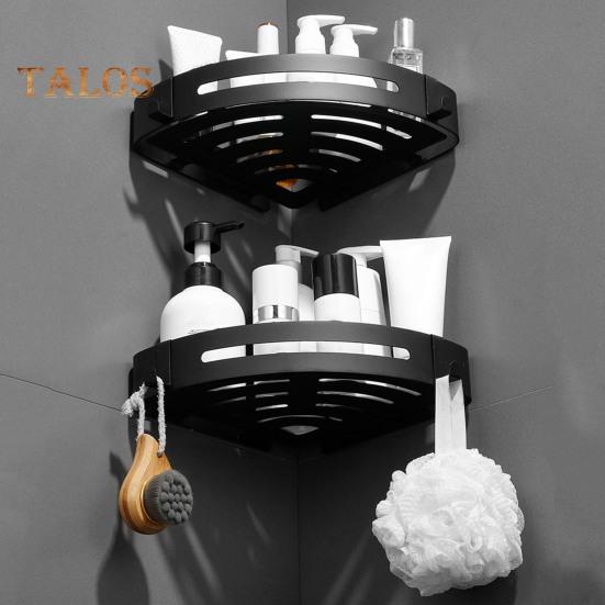 Caddy de colț de duș cu economie de spațiu Raft de baie fără perforare Instalare ușoară 2 cârlige Raft de colț pentru baie