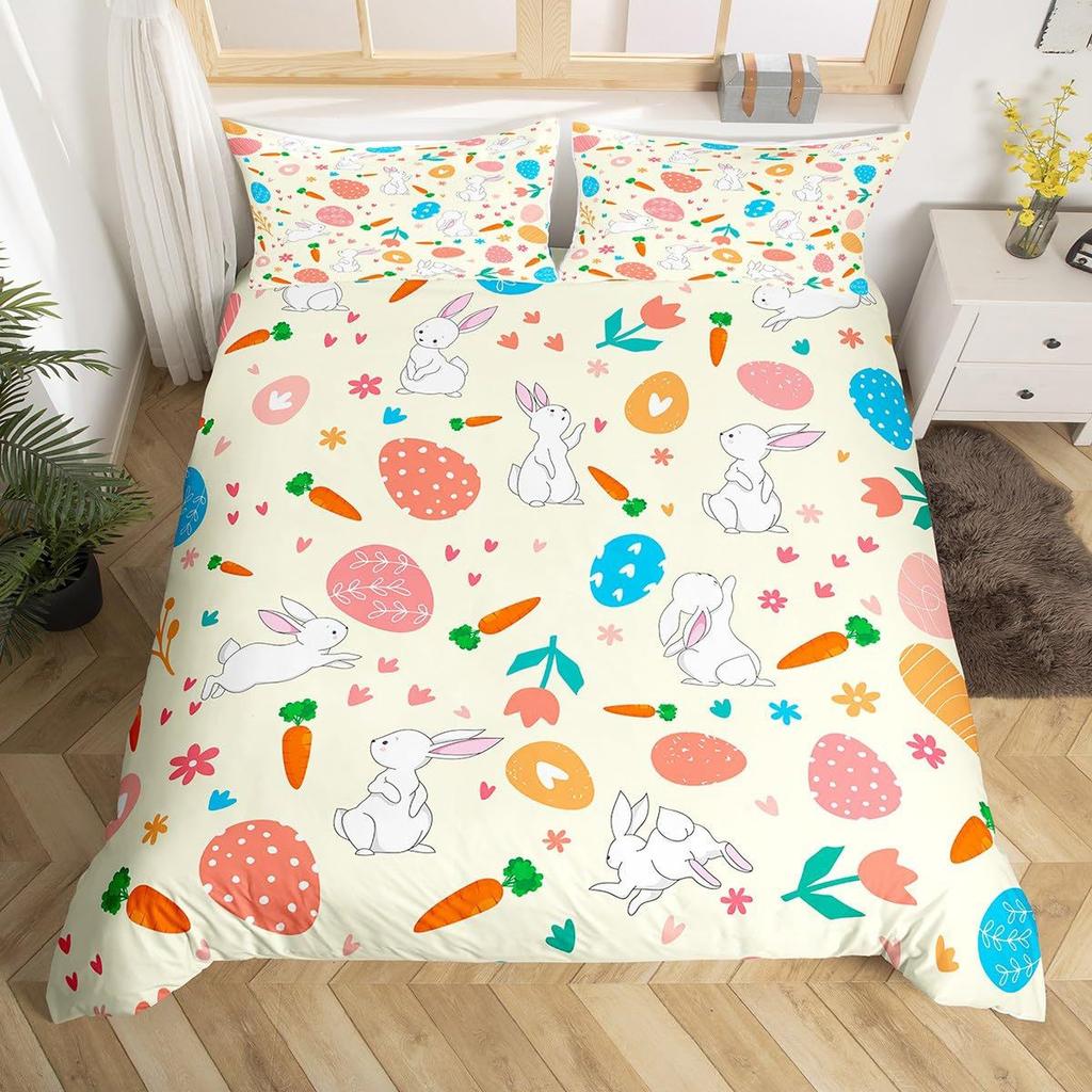 Easter Themed Duvet Cover Cute Rabbit Bedding Set Easter Egg Three-Piece Set