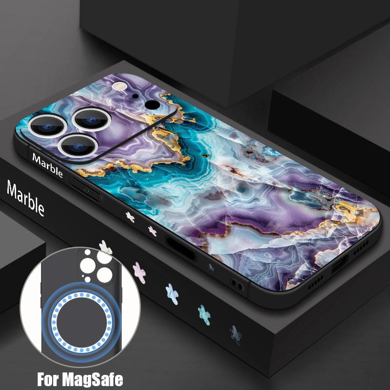 Luxury Sandstone Marble Pattern Case For iPhone 16 Pro Max Magnetic For Magsafe Soft Cover For iPhone 17 15 14 13 Pro Max 17E 16E