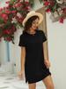 Women's Crew Neck Short Sleeve T Shirt Dress Solid Mini Dress with Pocket