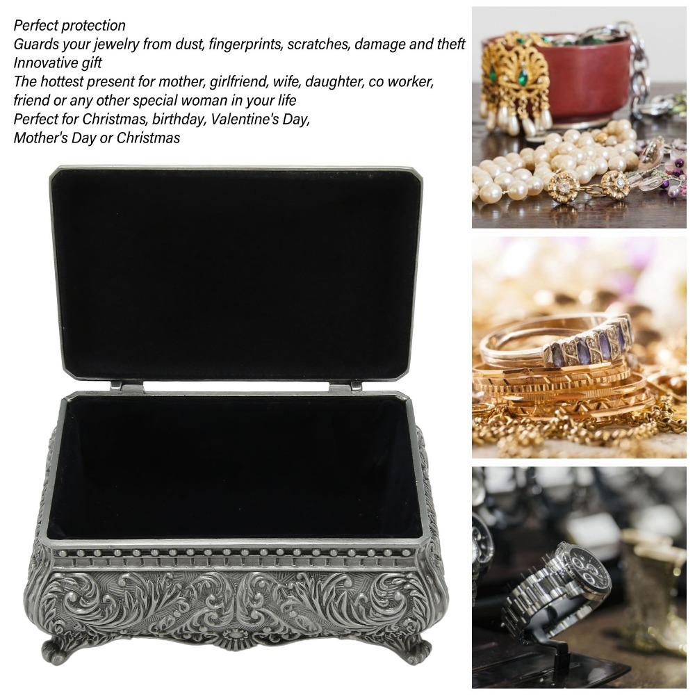 Antique Metal Trinket Box Floral Engraved Musical Jewelry Box Storage Jewelry Box For Women