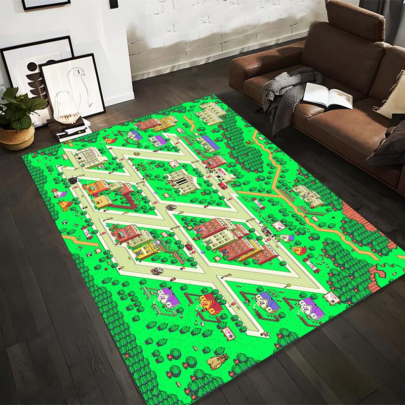 Colorful Pixel Art City Map Design Rug Non-slip rug suitable for living room and bedroom sofas.