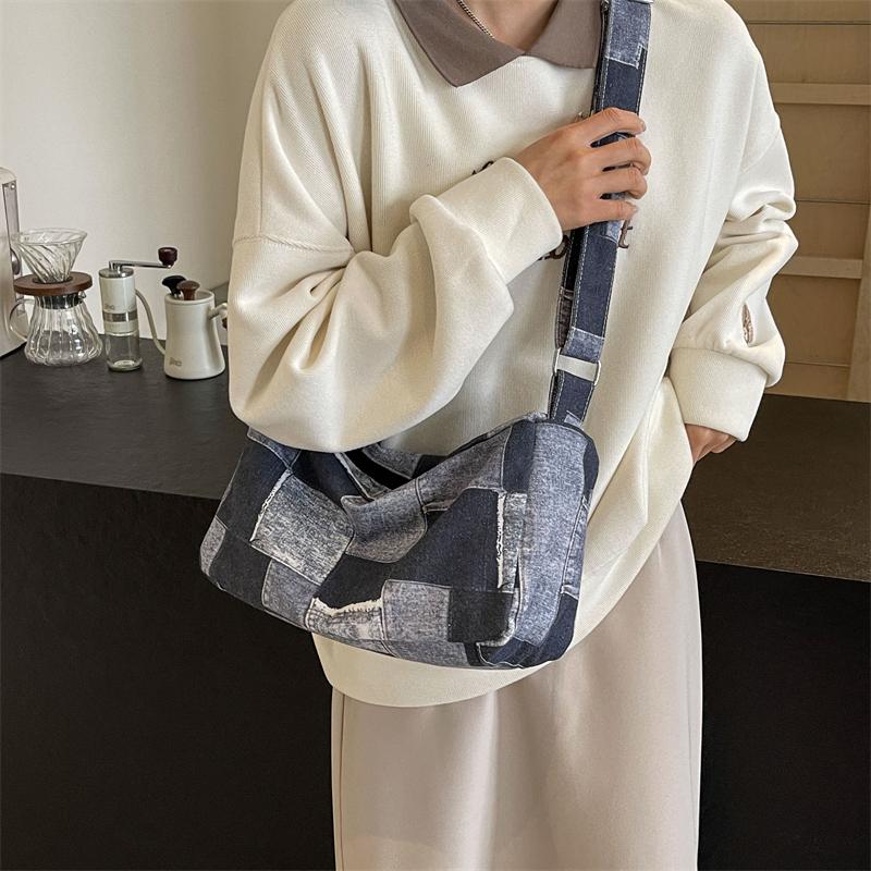 Джинсовая холщовая сумка Женская сумка через плечо Пригородная большая сумка синий — фото 6