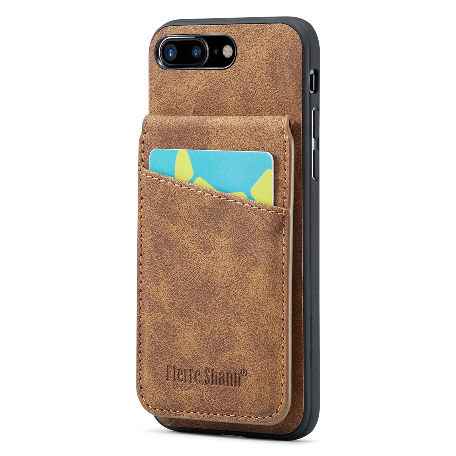 

FIERRE SHANN For iPhone 7 Plus 5.5 inch/8 Plus 5.5 inch Phone Case Kickstand PU Leather TPU Cover with Card Holder Brown