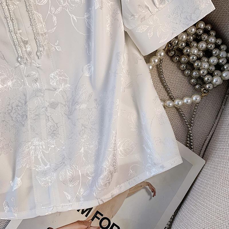 Damen 2025 Sommer Chinesischer Stil Satin Besticktes Froschknopfhemd