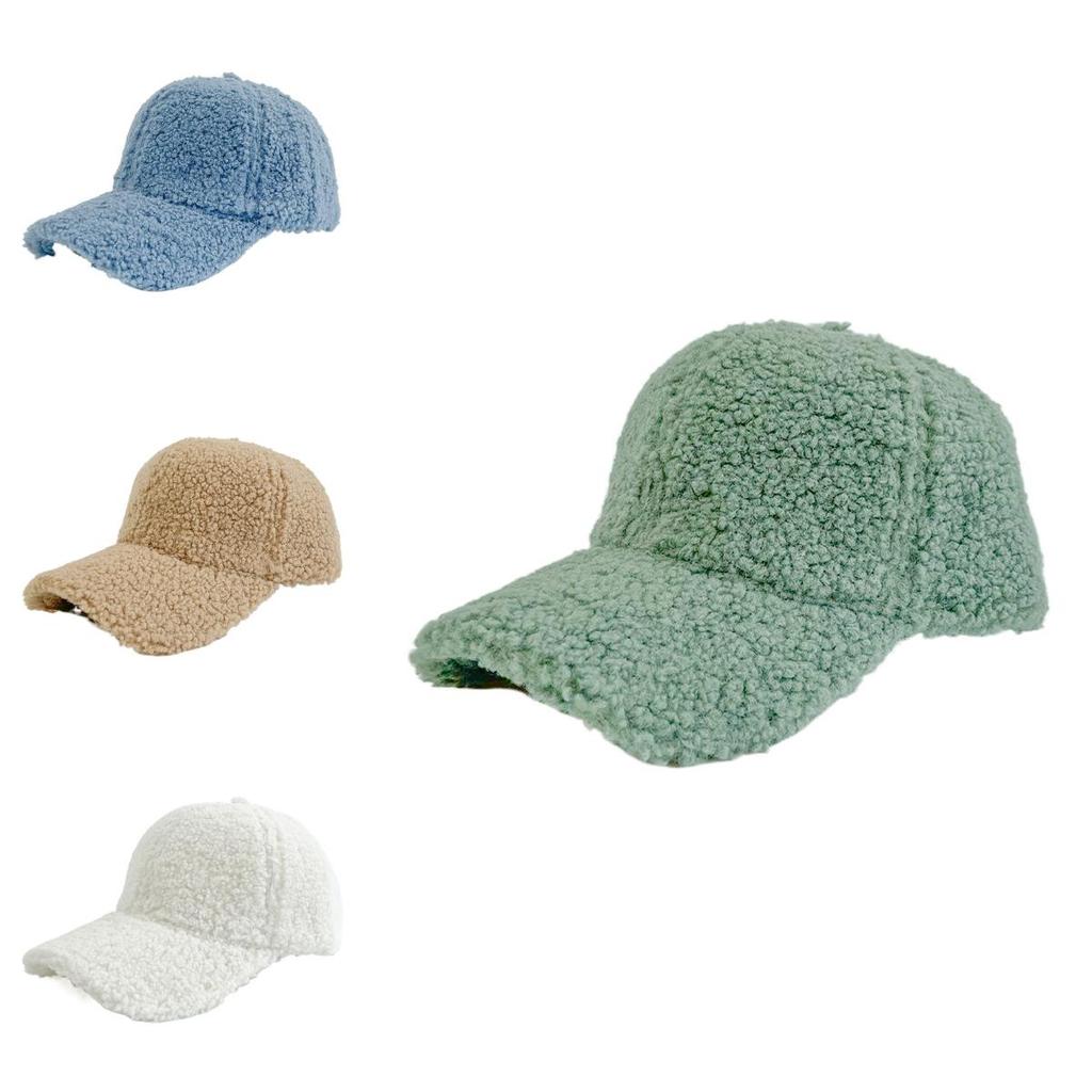 Lamb Womens Wool Baseball Cap Fleece Pure Color Warm Outdoor Autumn Winter