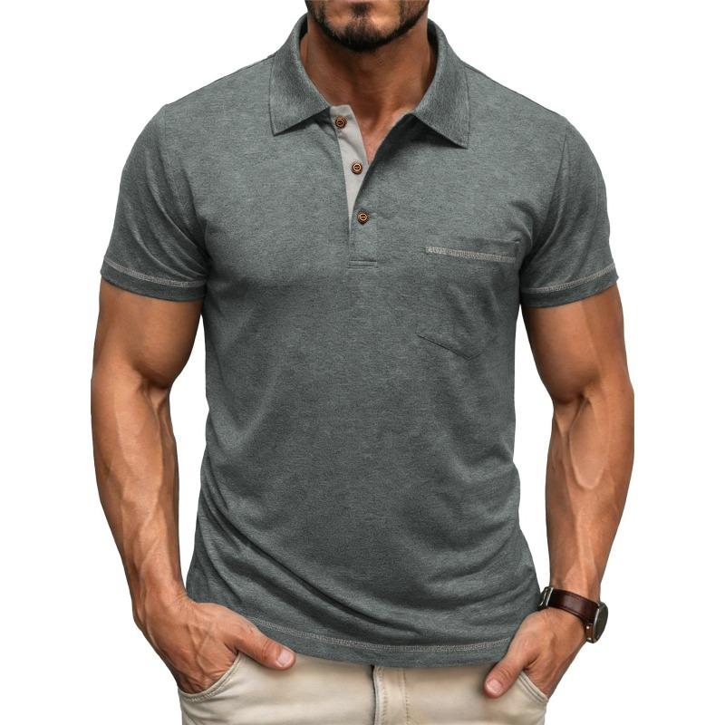 Men's Contrast Trim Short Sleeve Polo Shirt with Chest Pocket