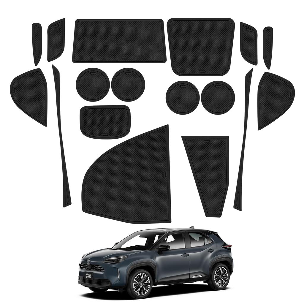 LANGBEAN Toyota Yaris Cross Exclusive Interior Rubber Door Pocket Scratch and Noise Interior Yaris Cross Custom Set of 17 Mats, Non-Slip Mats,
