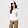 Design sense hollow lace-up single-breasted knitted cardigan women's autumn new slim-fit inner bottoming shirt 