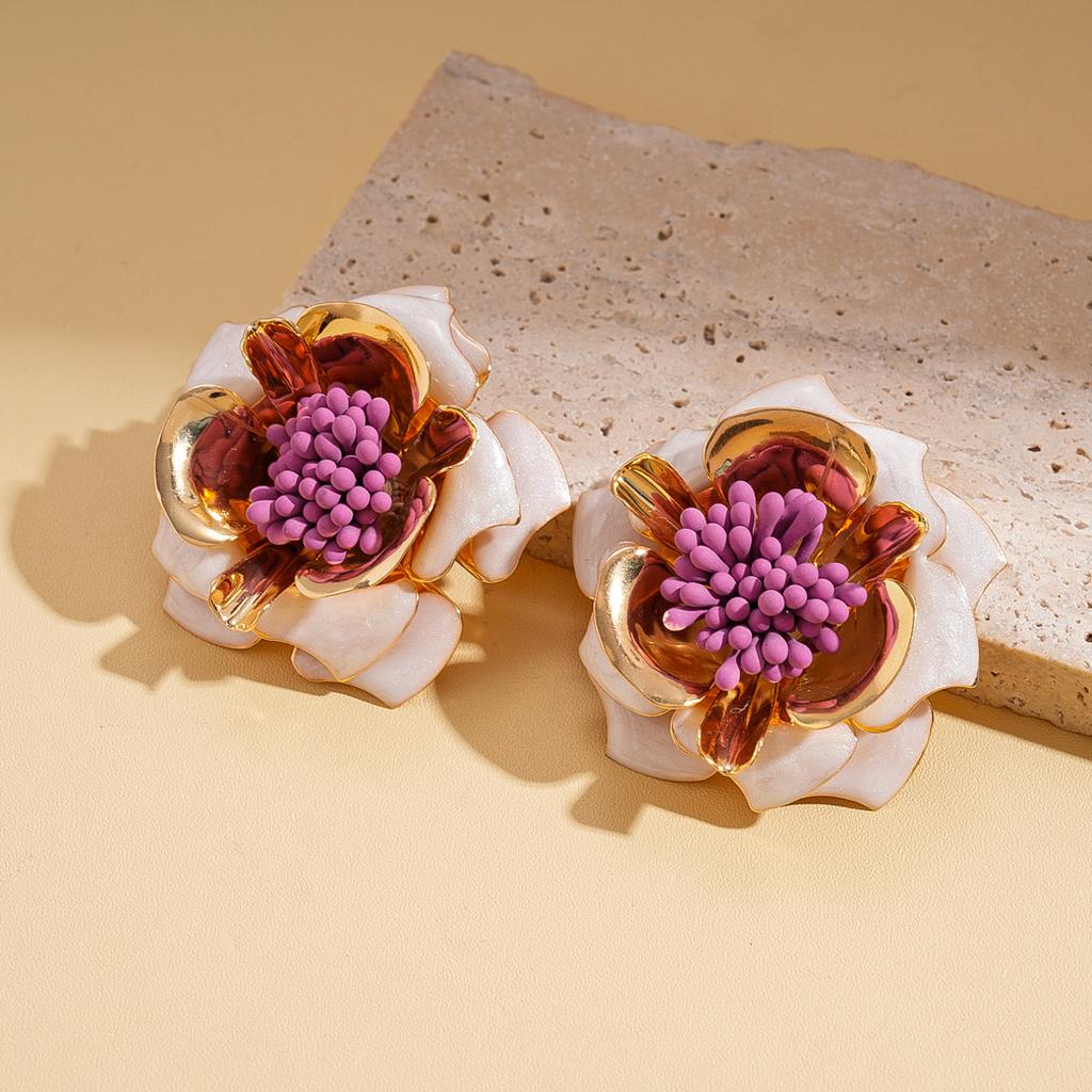 Dripping Flower Color Steel Needle Earrings Holiday Style Personality Fashion Earrings Sense Earrings