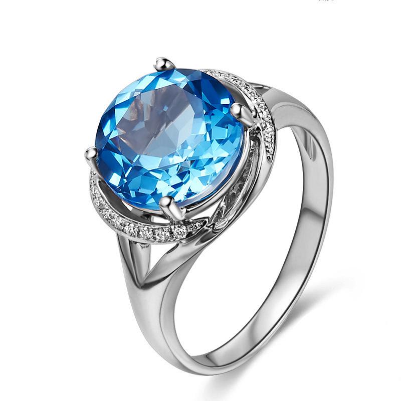 Adjustable Swiss Blue Topaz Ring in 18K Rose Gold Plating - Women's Engagement Jewelry
