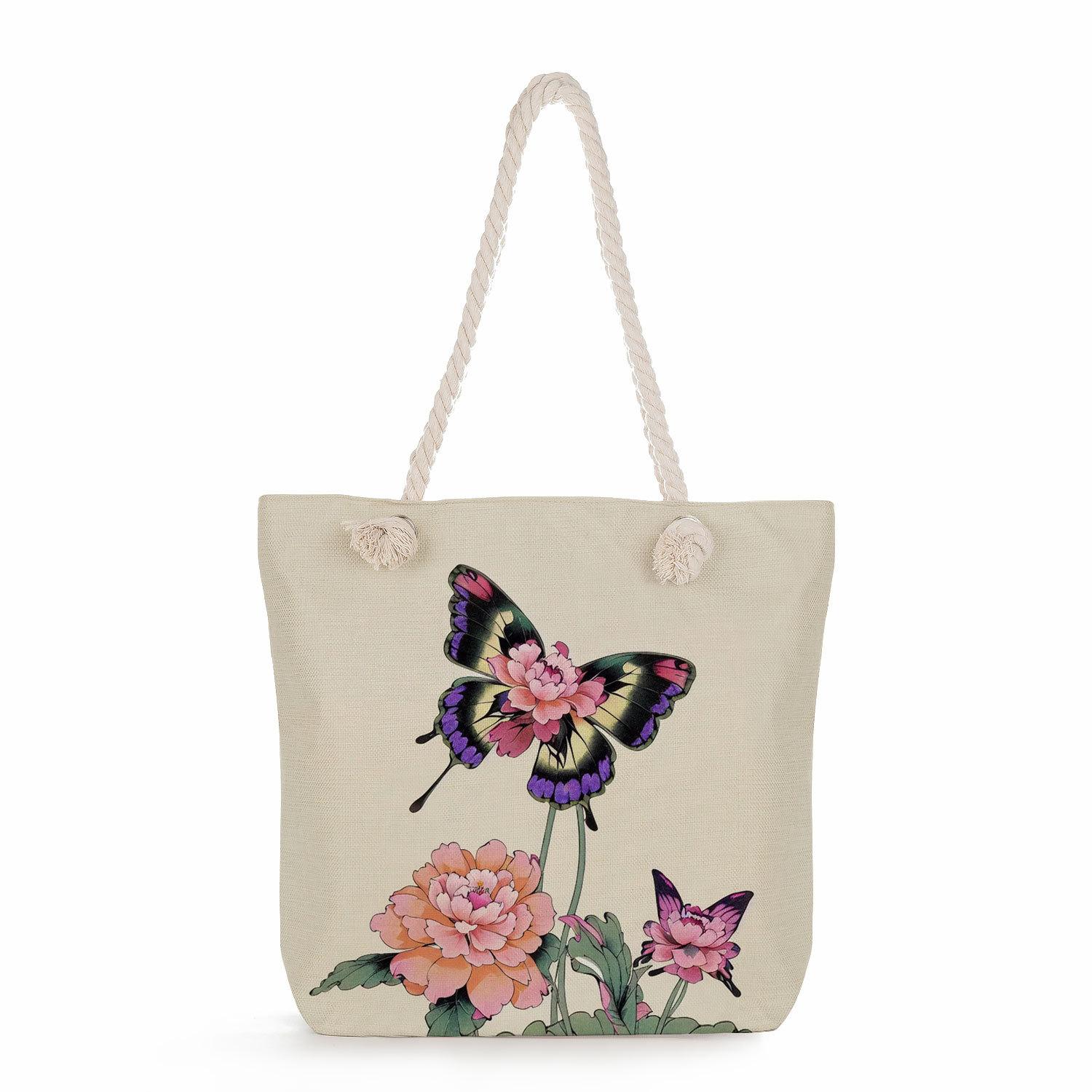 Flower print thick rope single-shoulder beach bag 7318 KTB