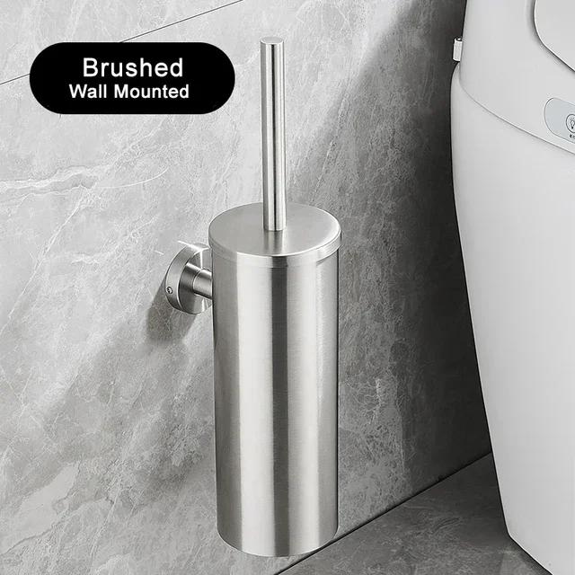Stainless Steel Toilet Brush Set Brushed Gold Circular Household Toilet Bathroom Cleaning Brush Cleaning Tool