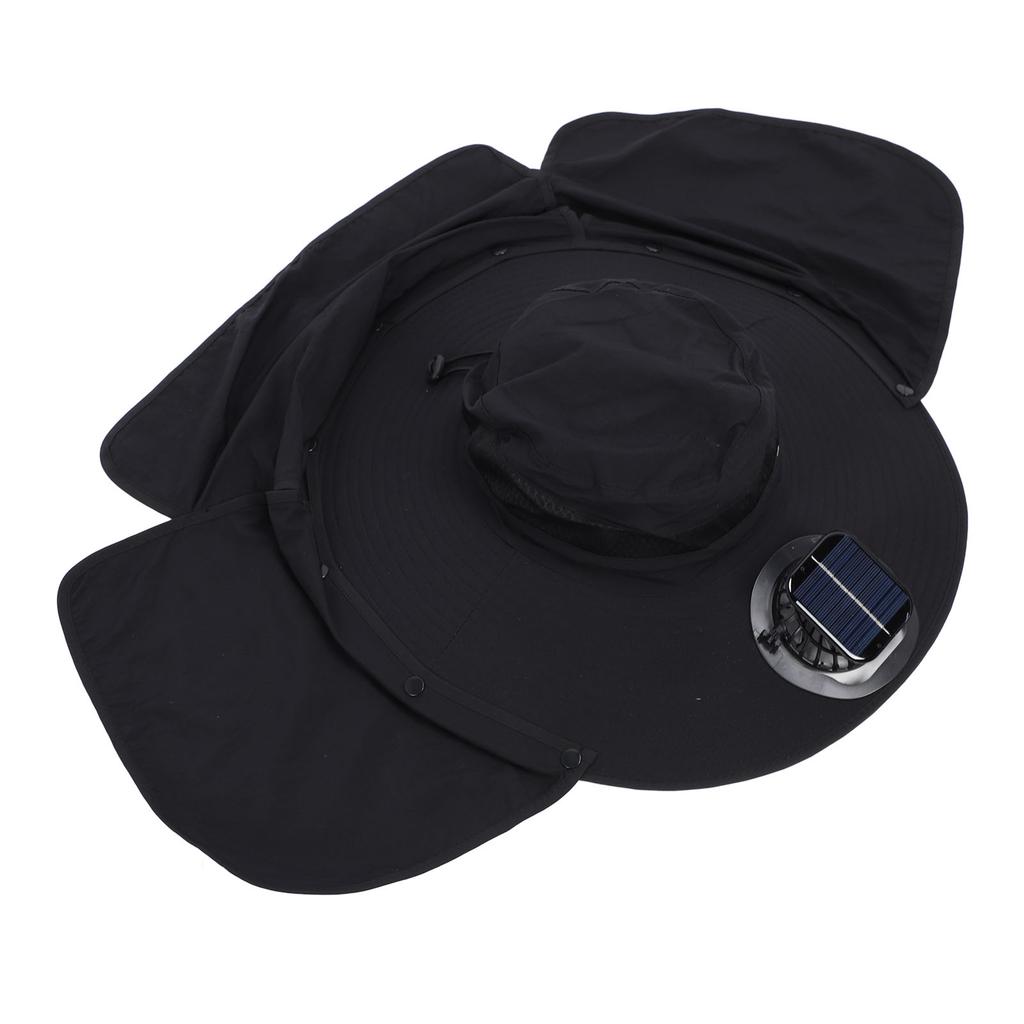 Solar Fan Sun Hat USB Rechargeable   UPF50 Waterproof Wide Brim Fishing Hat with Neck Flap for Beach Garden Outdoor Sports