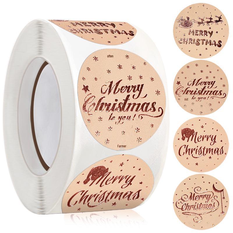 Rose Gold Christmas & New Year Gift Sealing Stickers - Decorative Adhesive Labels