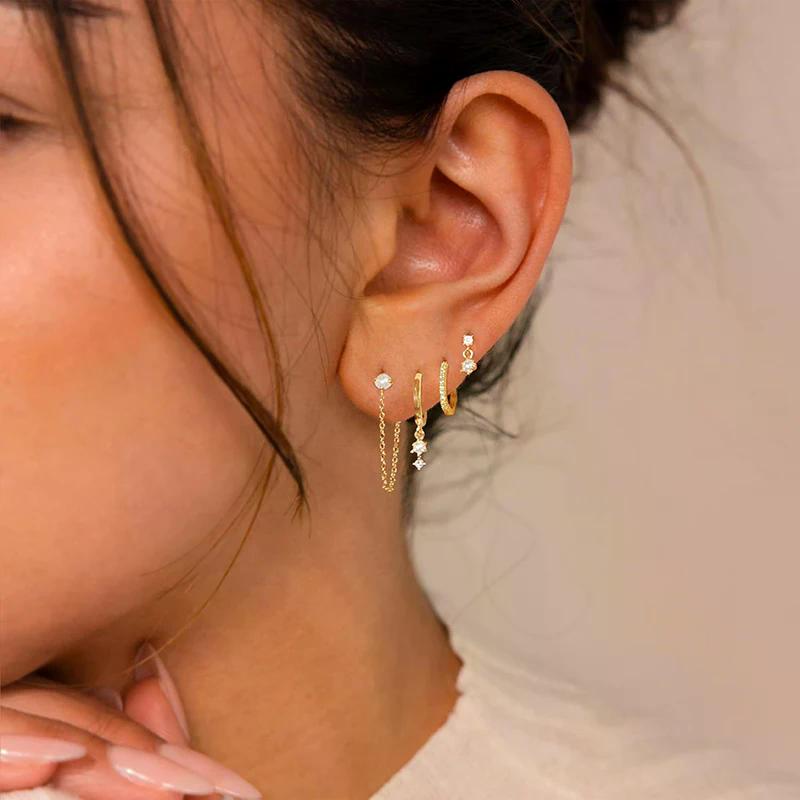 4PCS Chain Huggie Earring Set For Women Fashion Flower Tragus Hoop Earrings Bulk Cartilage Piercing Helix Jewelry Lobe Earing