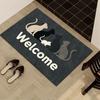 Funny Cat and Mouse Welcome Mat Creative Kitten Silhouette Floor Rug Whimsical Animal Entryway Carpet for Pet Lovers Home Decor