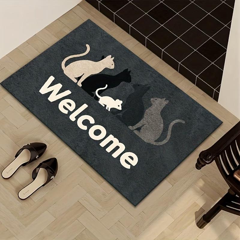 Funny Cat and Mouse Welcome Mat Creative Kitten Silhouette Floor Rug Whimsical Animal Entryway Carpet for Pet Lovers Home Decor