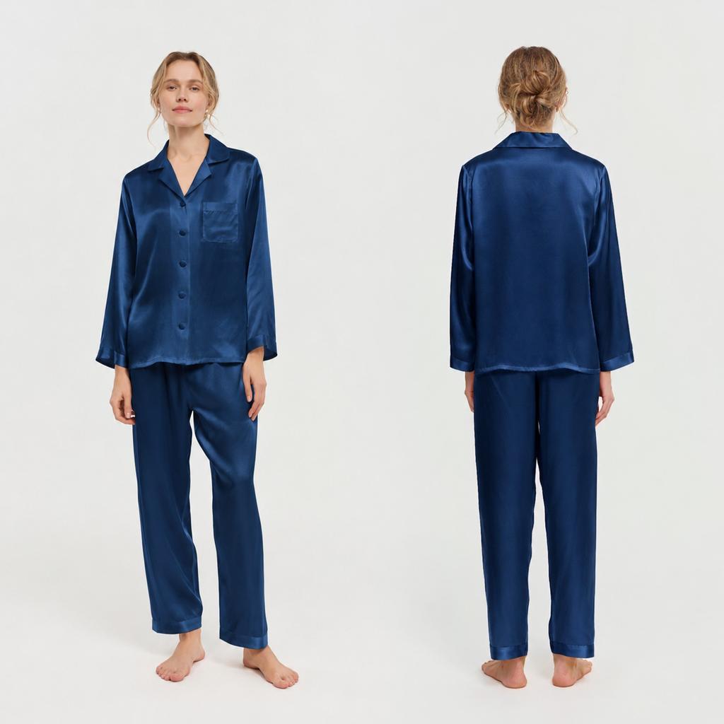 [Customized] Mulberry silk pajamas women's summer long-sleeved trousers set 100% silk pajamas women's loungewear