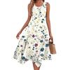 Women's Casual Fashion Round Neck Sleeveless Floral Print Irregular Hem Midi Dress