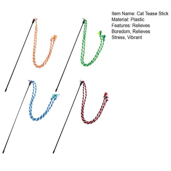 Yousheng Cat Tease Stick Toy Bite-Resistant with Bell Kitten Playing Interactive Teaser Wand Toys Handwoven Cotton Rope Pet Accessories