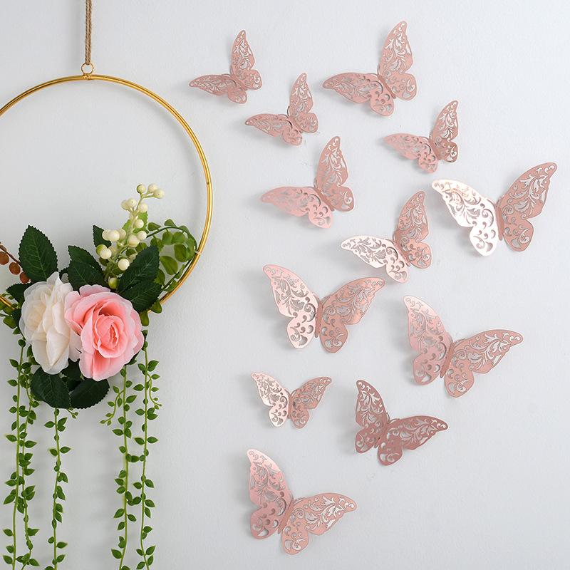 3D Three-dimensional Hollow Butterfly Wall Sticker Wall Decoration Living Room Wall Arrangement Metal Texture Creative Sticker