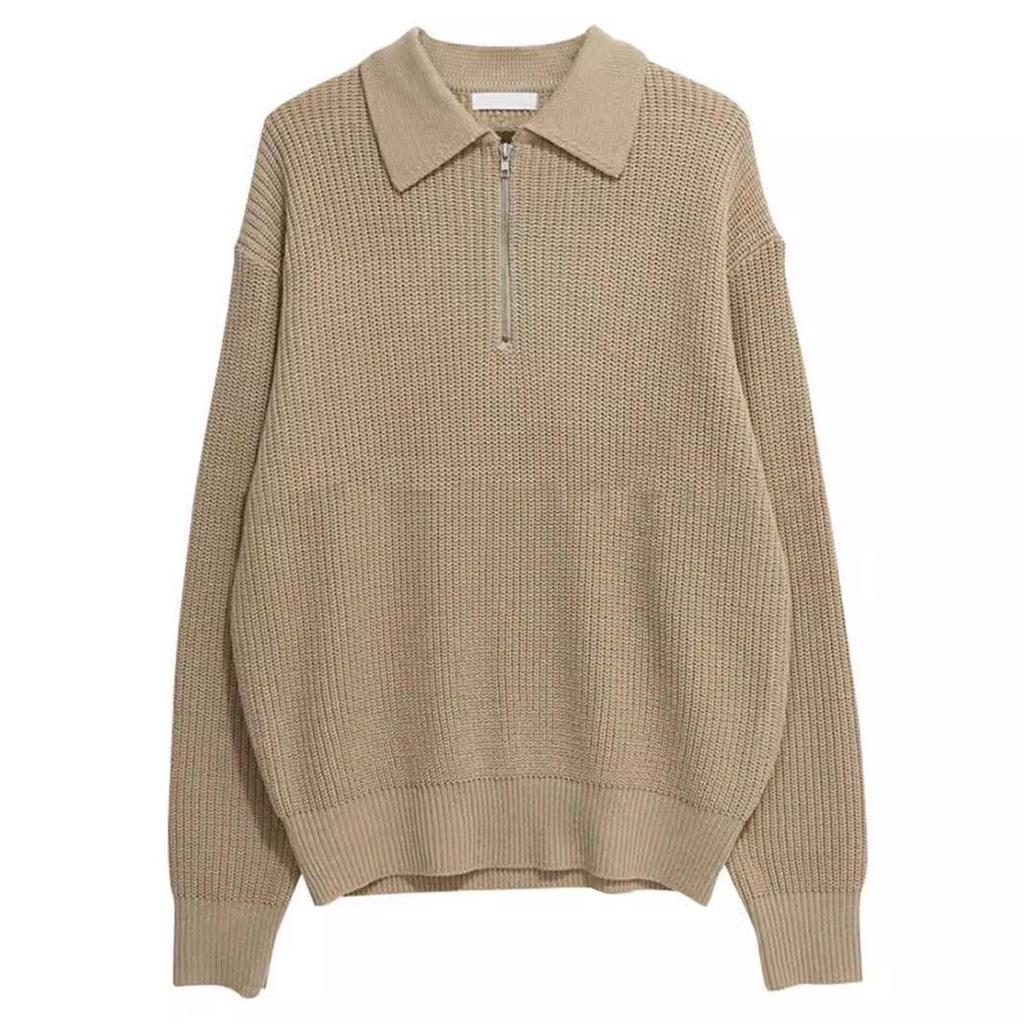 Men's Trendy Polo Collar Knit Sweater with Half-Zip - Long Sleeve, Solid Color, Autumn/Winter Style.