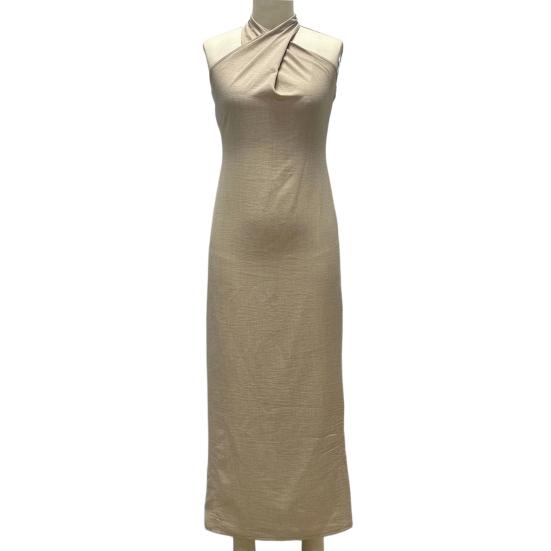 Women's Halter Neck Sundress Crisscross Sleeveless Bodycon Maxi Dress Summer Beach Travel Vacation Long Dress