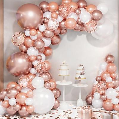 138pcs Rose Golden Balloon Wreath Arch Kit White Balloons 5/12 Inch Birthday Party Wedding Balloon Set Home Decoration Party Sup