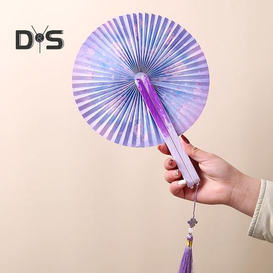 Runder Faltfächer im chinesischen Stil mit Quasten, Blumenmuster, Handfächer aus Papier, tragbarer Sommer-Handfächer, Tanzaufführung, Foto-Requisiten, Dekoration