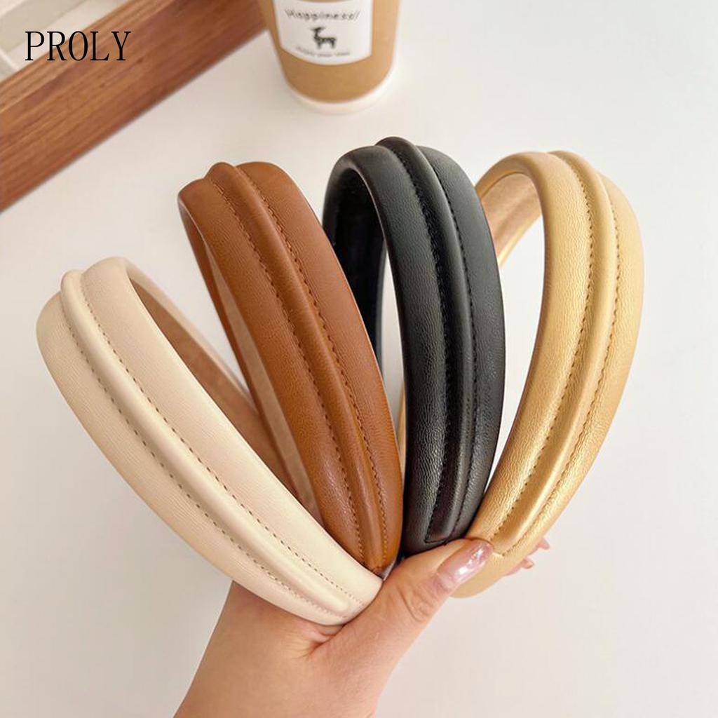 PROLY Neues Mode Stirnband für Frauen Lässiges PU Haarband Mädchen Einfarbig Turban Sommer Kopfbedeckung Haar-Accessoires
