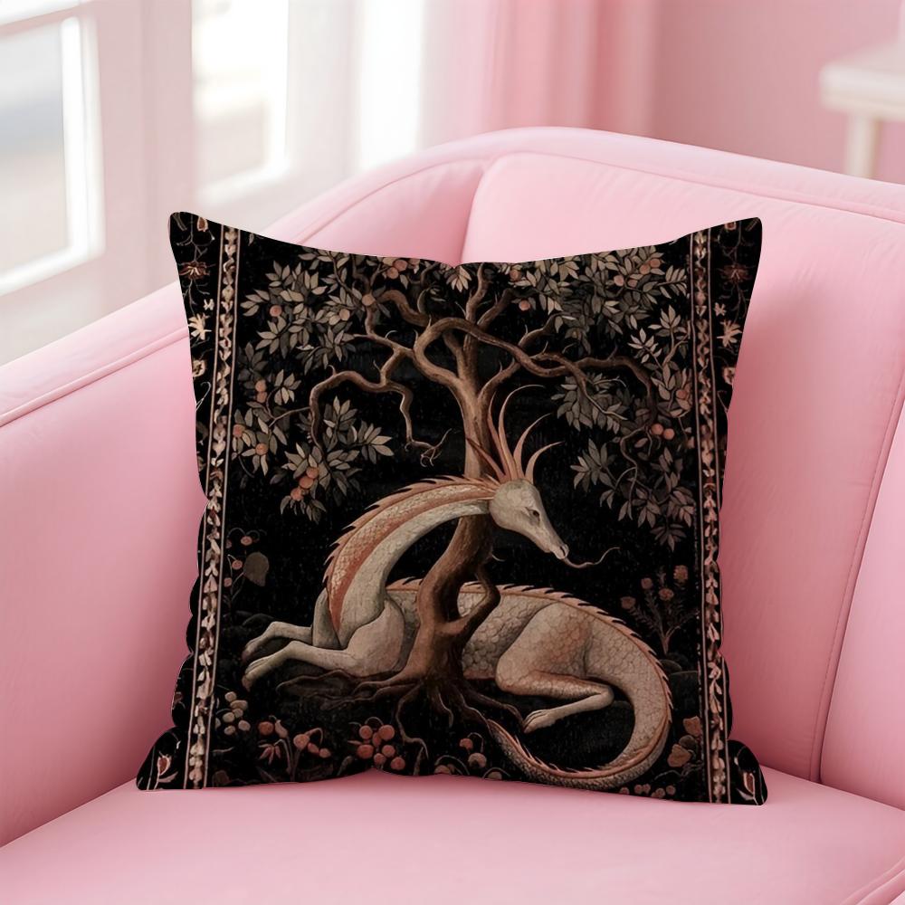 Vintage Medieval Unicorn Art Cushion Cover Pillowcase Short Plush Invisible Zipper Room Sofa Cushion Cover