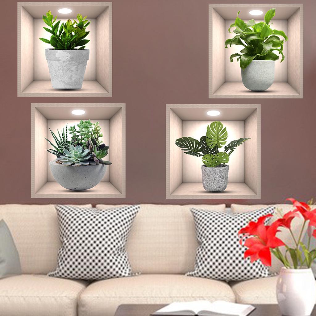 3D Plant Potted Wall Sticker - Living Room Sofa Background, Self-Adhesive PVC Wallpaper